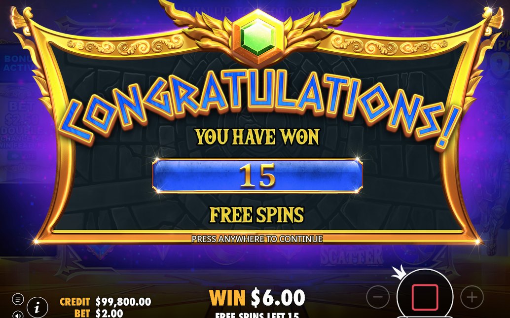 Win screen showing a payout after a tumble sequence
